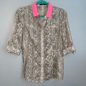 EUC Tahari Snakeskin Printed Button Front Blouse Size Small